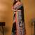 Black ethnic motifs printed saree with matching blouse