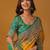 Yellow floral printed banarasi saree with matching blouse