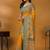 Yellow floral printed banarasi saree with matching blouse