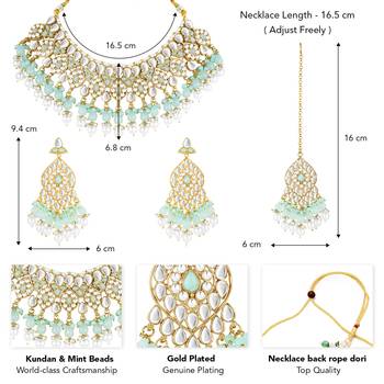 Silver plated kundan & mint beads studded choker necklace dangle 4