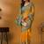Yellow floral printed banarasi saree with matching blouse