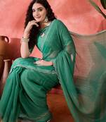 Sea green embellished banarasi saree with blouse piece