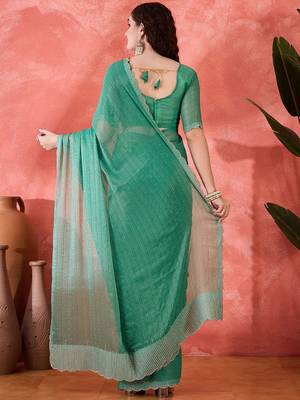 Sea green embellished banarasi saree with blouse piece 3