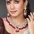 Synthetic stone & purple beads studded necklace earrings maangtikka