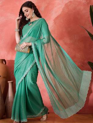 Sea green embellished banarasi saree with blouse piece 4