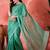 Sea green embellished banarasi saree with blouse piece