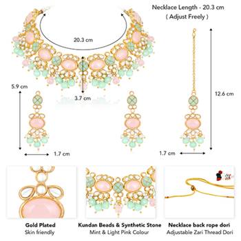 Gold plated mint & light pink kundan beads and synthetic stone 4