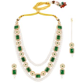 Women's green kundan synthetic stone & beads studded necklace earrings 5