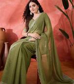 Sea green embellished saree with blouse piece