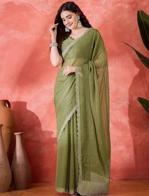 Sea green embellished saree with blouse piece 2