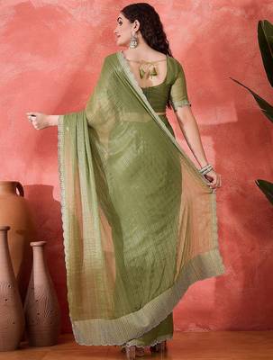 Sea green embellished saree with blouse piece 3