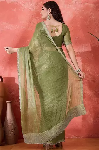 Sea green embellished saree with blouse piece