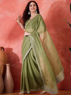 Sea green embellished saree with blouse piece 4