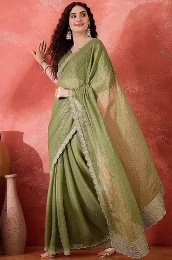 Sea green embellished saree with blouse piece