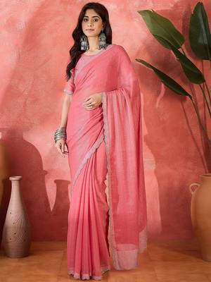 Pink embellished banarasi saree 1