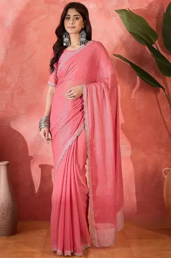 Pink embellished banarasi saree