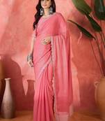 Pink embellished banarasi saree
