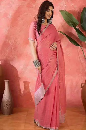 Pink embellished banarasi saree