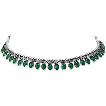 Women's silver toned green synthetic stone studded choker necklace stud 3
