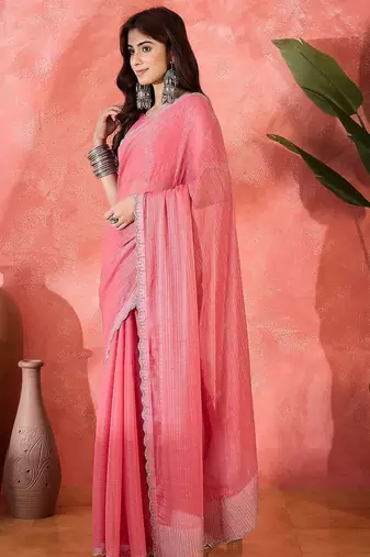 Pink embellished banarasi saree