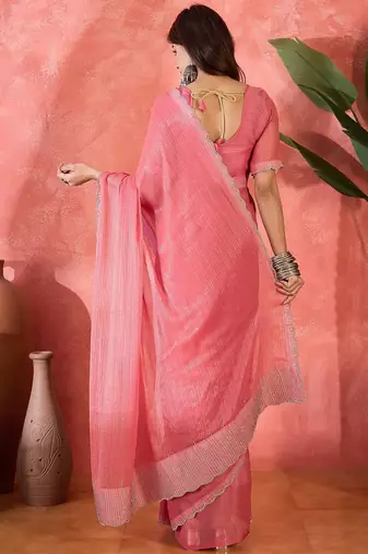 Pink embellished banarasi saree