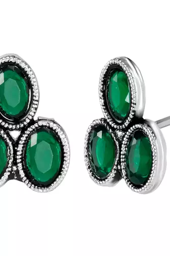 Women's silver toned green synthetic stone studded choker necklace stud