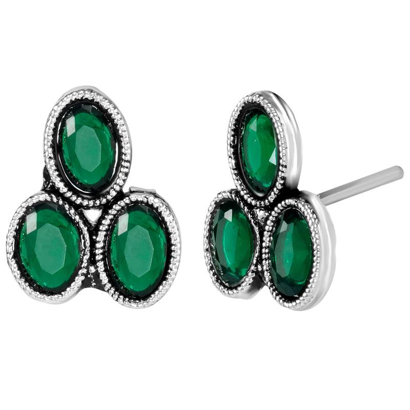 Women's silver toned green synthetic stone studded choker necklace stud