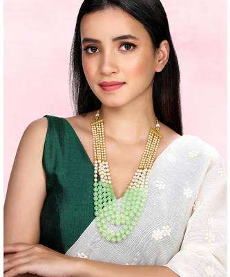 Mint color beads studded 5 layer necklace ethnic jewelry for women 1