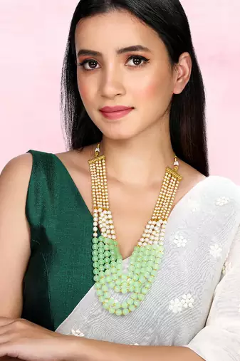 Mint color beads studded 5 layer necklace ethnic jewelry for women