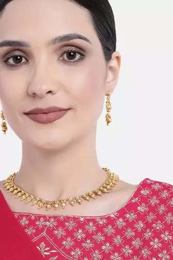 Gold plated choker necklace with drop earring traditional jewelry set