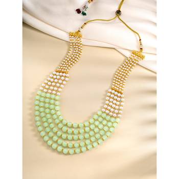 Mint color beads studded 5 layer necklace ethnic jewelry for women 2
