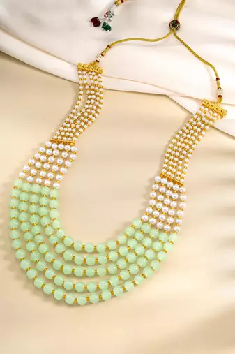 Mint color beads studded 5 layer necklace ethnic jewelry for women