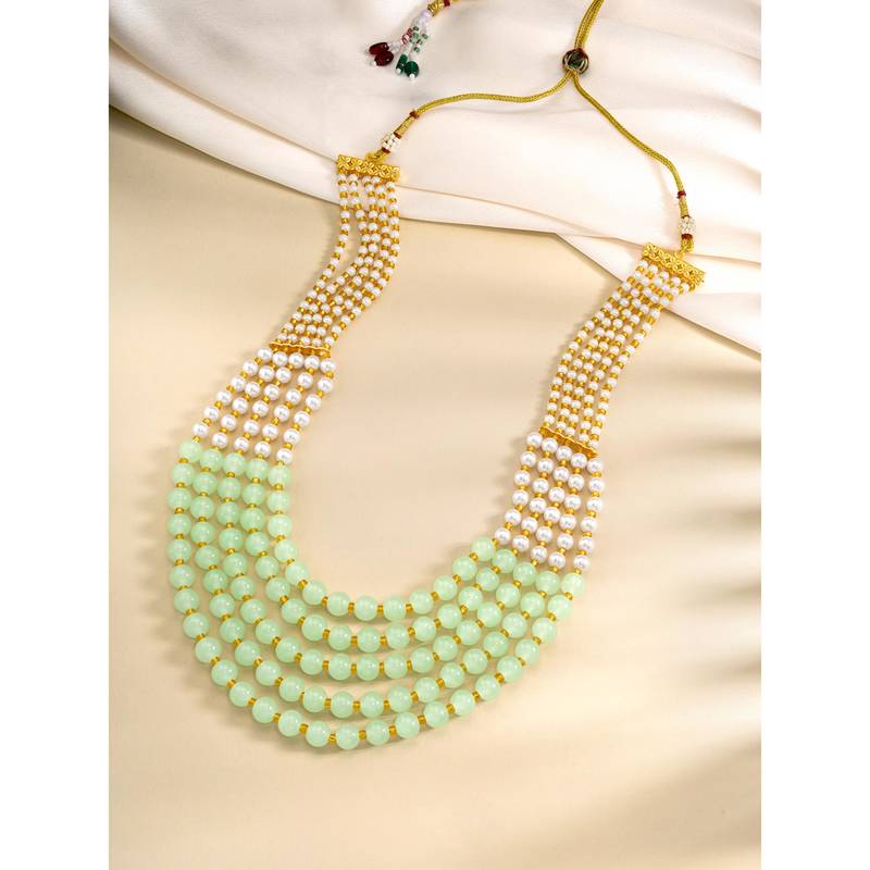 Mint color beads studded 5 layer necklace ethnic jewelry for women