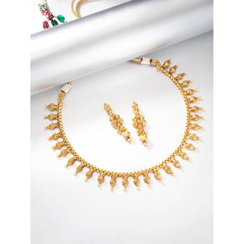 Gold plated choker necklace with drop earring traditional jewelry set 2