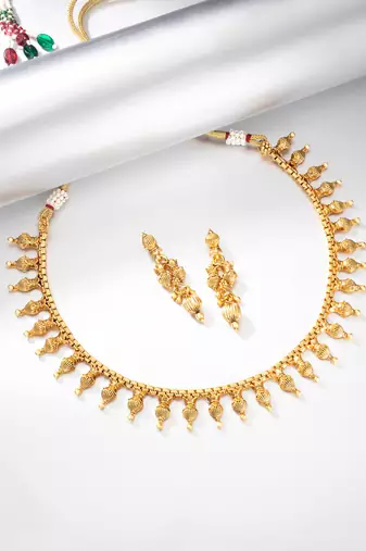 Gold plated choker necklace with drop earring traditional jewelry set