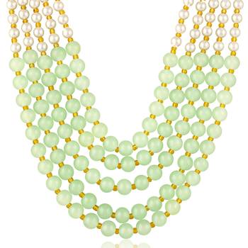 Mint color beads studded 5 layer necklace ethnic jewelry for women 3