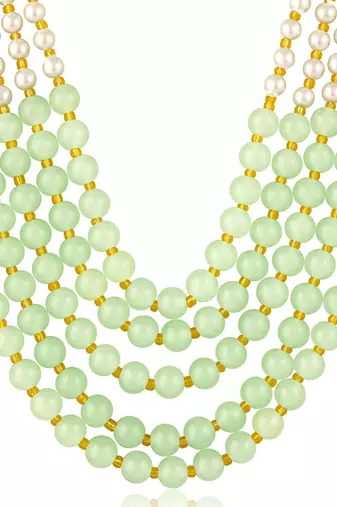 Mint color beads studded 5 layer necklace ethnic jewelry for women