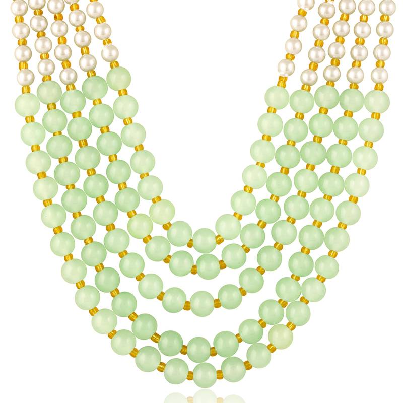 Mint color beads studded 5 layer necklace ethnic jewelry for women