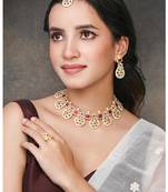 Women's pink synthetic stone cubic zirconia & beads studded necklace dangle