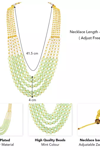 Mint color beads studded 5 layer necklace ethnic jewelry for women