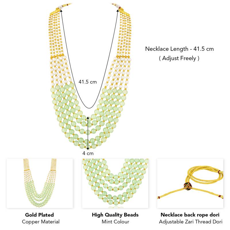 Mint color beads studded 5 layer necklace ethnic jewelry for women