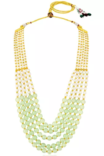 Mint color beads studded 5 layer necklace ethnic jewelry for women