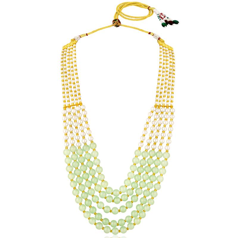 Mint color beads studded 5 layer necklace ethnic jewelry for women