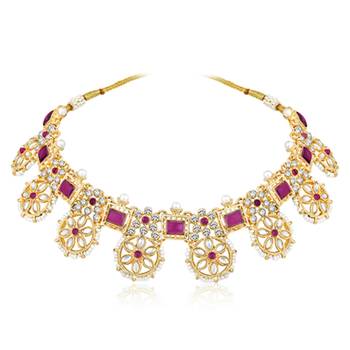 Women's pink synthetic stone cubic zirconia & beads studded necklace dangle 3