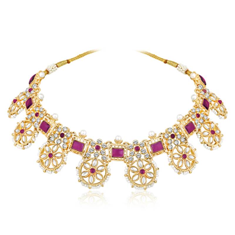 Women's pink synthetic stone cubic zirconia & beads studded necklace dangle