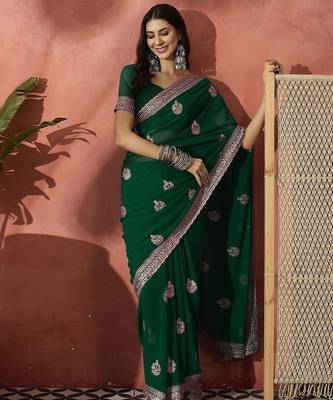 Green embroidered saree with blouse 1