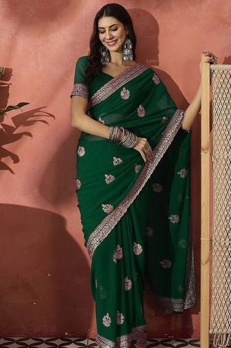 Green embroidered saree with blouse
