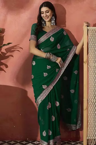 Green embroidered saree with blouse