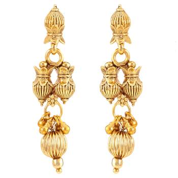 Gold plated choker necklace with drop earring traditional jewelry set 5