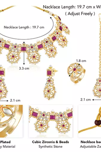 Women's pink synthetic stone cubic zirconia & beads studded necklace dangle